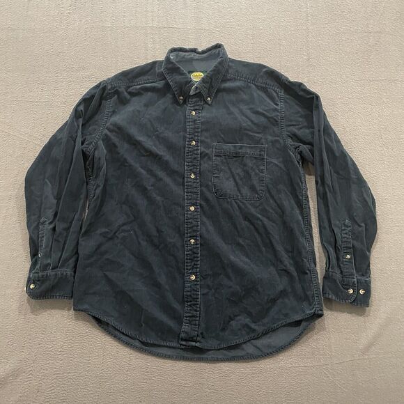 Vintage Cabelas Shirt Mens Large Corduroy Green Blue Long Sleeve Heavyweight - Picture 1 of 11